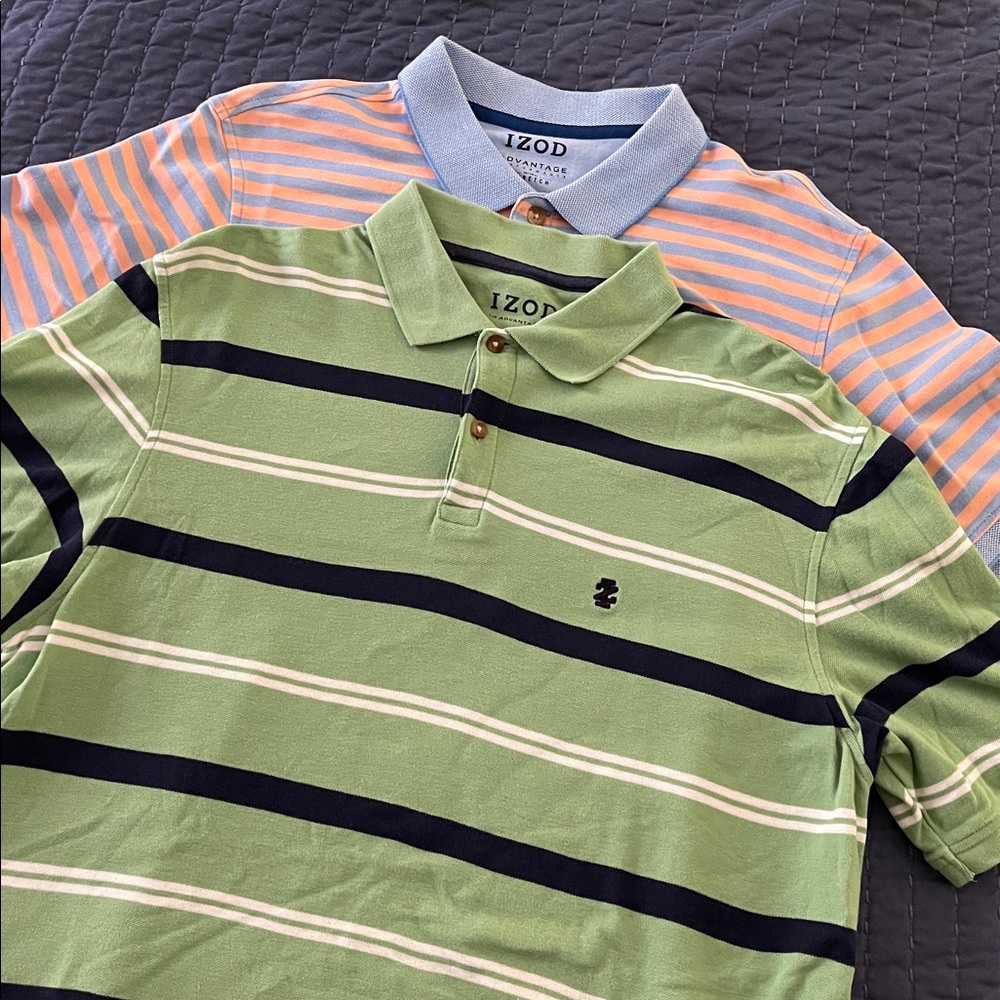 IZOD Green and Blue Striped Polo Shirt Set Size L